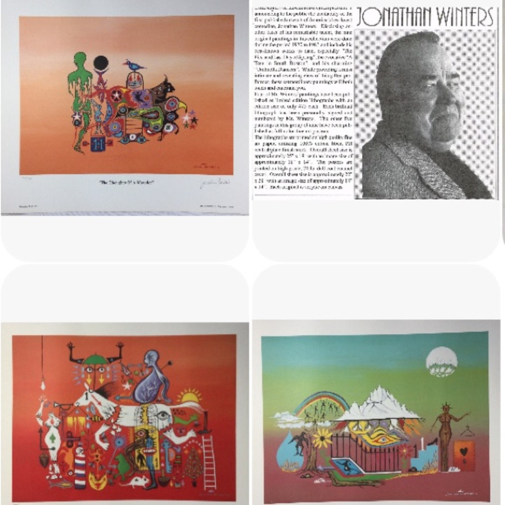 Comedian Jonathan Winters Limited Edition Fine Art Print Signed Vintage Lot of 3